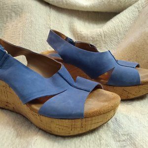 Clarks Brand, Size 9, Blue Suede Wedge Sandal